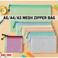 PVC Mesh Zip Bag w/ Card Slot A3 B4 A4 A5 A5.5 A6 B8 Document Pouch File