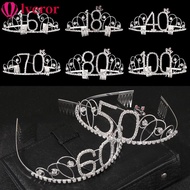 LVEROR Crown Headband Anniversary 16/18/40/50/60/70/80/100th Silver Mom Favor Gift
