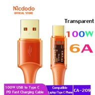 Mcdodo Transparent 6A Super fast Charger Cable Fast USB Type C Charging Data Cord