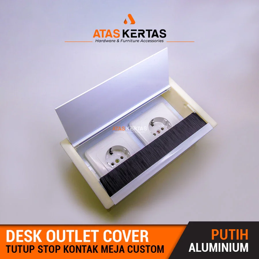 Aluminium Box Gromet kabel meja tutup stop kontak meja custom Putih / cable management