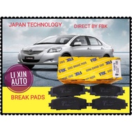 TOYOTA VIOS NCP93 2007-2012 FRONT DISC BRAKE PADS FBK BRAND 1 SET 4 PCS FD2837MS
