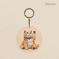 EMJOUR Double-Sided Embroidered Charm-Lucky Orange Cat | Pet Souvenir Gift Key Ring Bag Accessories 