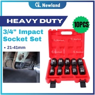 3/4" Impact Socket Set / Heavy Duty Box Socket Set 21-41mm (10pcs) Hardened Steel