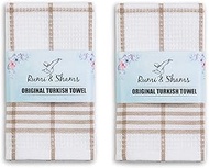 Rumi &amp; Shams Kitchen Dish Towels for Drying Dishes – 100% Cotton Premium Tea Towels – Multi-Purpose Kitchen Towels – Highly Absorbent and Lint Free – Set of 2 Pieces of 18 x 26 inches (Sand)