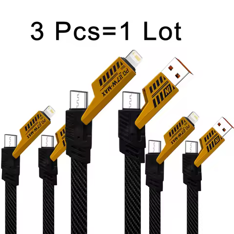 4 in 1 USB Type C Cable Type C TO C PD 65W 27W LIGHTNING Fast Charging Mech Cable For iPhone Samsung