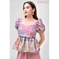 Peplum Puff Sleeves Top (BELLE) TCPF: BASICS Celeste Collection (Pink)