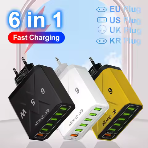 3.1A USB Fast Phone Charger Adapter 6 In1 Travel Charger For iPhone 12 13 Samsung Xiaomi QC3.0 Quick