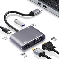 4-in-1 Type-C Hub 4K 60Hz HDMI VGA USB 3.0 Multiport Converter Adapter for Laptop PC  4 dalam 1 Hub 