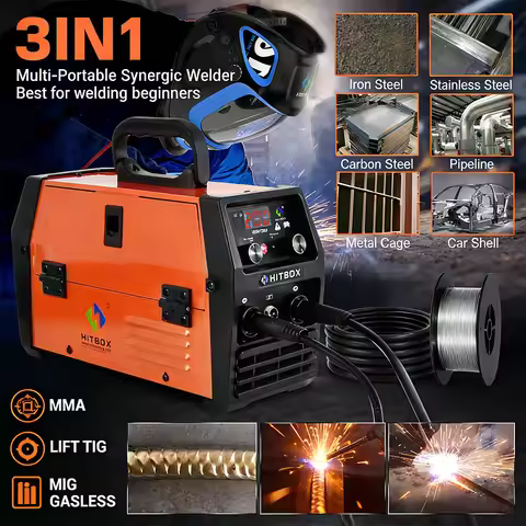 HITBOX 3 in 1 Semi-Automatic Mig Welding Machine Tig Argon Arc MIG Gasless Synergy Inverter Solderin