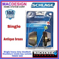 SCHLAGE DEADBOLT LOCK SINGLE TD60V 609 ANTIQUE BRASS