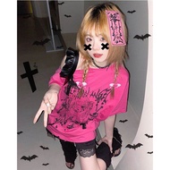 Áo Thun Nữ Tay Ngắn Mùa Hè Graffiti Pink Rose Y2K Street Style Sweet Cool Print T-shirt Thường Ngày