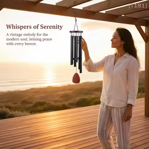 [E] Classic 26 Inch Aluminum Pipe Wind Chimes With Wooden Hanging Tag Farmhouses Terraces Gardens Ba