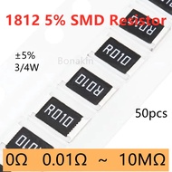 50pcs 1812 5% SMD Resistor 0.01R0.03R0.05R0.1R0.15R0.2R0.3R0.5R2R3.3R10R20R51R100R200R330R1K1.2K2.2K