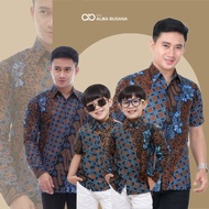 KEMEJA Alma Clothing Batik Shirt For Boys Seno Uniform) Blue Color Batik For Adult Men Couple Batik Father And Son