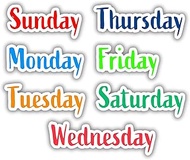 Colorful Days of Week Stickers, Weather Resistant Vinyl Decal for | Cars | Trucks | Walls | Windows 