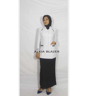 Borong Azkia Blazer Wanita Baju Kerja Wanita Putih List Hitam Polyester Premium Stretch Import