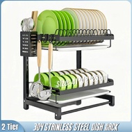 【Fast Delivery】Dish Drying Rack, 304 Stainless Steel 2 Tier Dish Rack with Drain Board, Rustproof Dish Drainer for Kitchen Countertop, Black