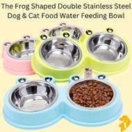 CC Pets Story✨Ready Stock | The Frog Shaped Double Stainless Steel Dog & Cat Food Water Feeding Bowl