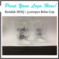 1ctn 2,000pcs Cetak Logo Cawan Plastik Boba / Oval Boba / Oval Plastic Cup Logo Printed by Malyan Ex