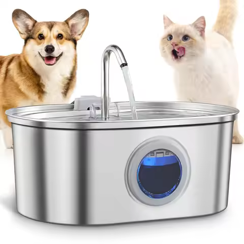 3.2L/108oz Large Capacity Pet Water Fountain 304 Stainless Steel Cat Water Fountain Ultra Quiet Pet 