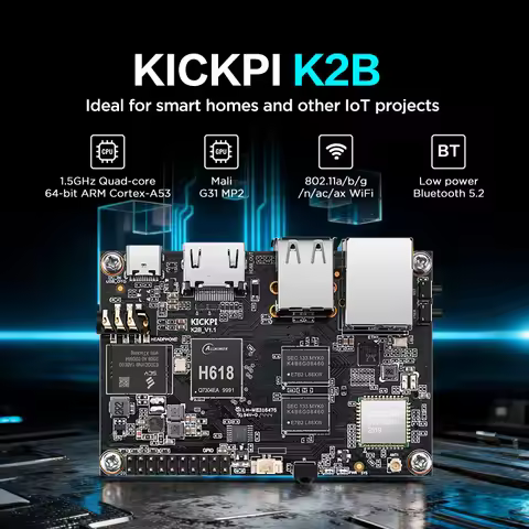 KICKPI K2B 4GB DDR 32GB EMMC H618 SBC, Quad-Core Cortex-A53, Mali-G31 MP2, 4K HDMI, Gigabit Ethernet