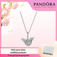 Pandora Latest S925 Pure Silver Jewelry Package Duty Free Pandora Pavé Heart and Angel Wings Necklac