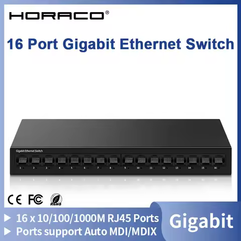 HORACO 16 Port Gigabit Switch 1000Mb Unmanaged Network Switch Plug and Play Desktop Networking Hub I