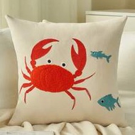 1pc Cute Crab Hand Embroidered Pillow Case 45X45cm With Zipper Decoration Pillow Case Sofa, Living R
