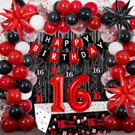 16th Birthday Decorations for Boys & Girls, 84 PCS Red Black 16th Party Decorations, Birthday Party 