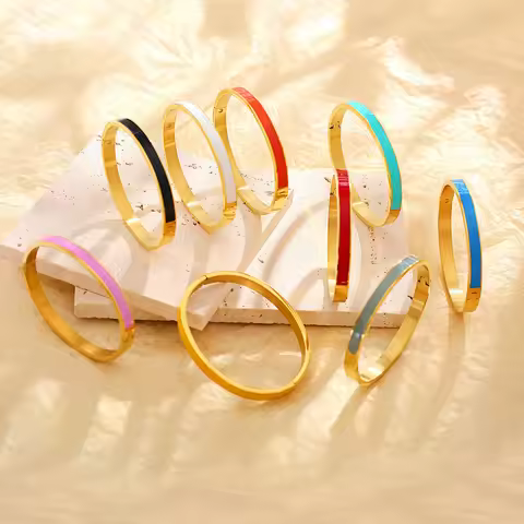 CARLIDANA Luxurious Colorful Green Enamel Bangles Bracelets for Women Celebration Present Trendy Ban