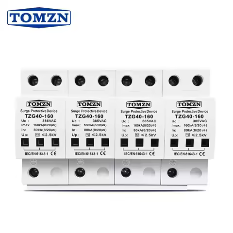TOMZN AC SPD 4P 120KA 160KA 200KA surge protective device 385V High Current Din Rail T2