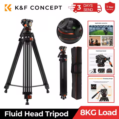 K&F CONCEPT 17.6lbs/8KG Load Capacity Camera Fluid Head Tripod Max Height 1.91m Hydraulic Video Trip