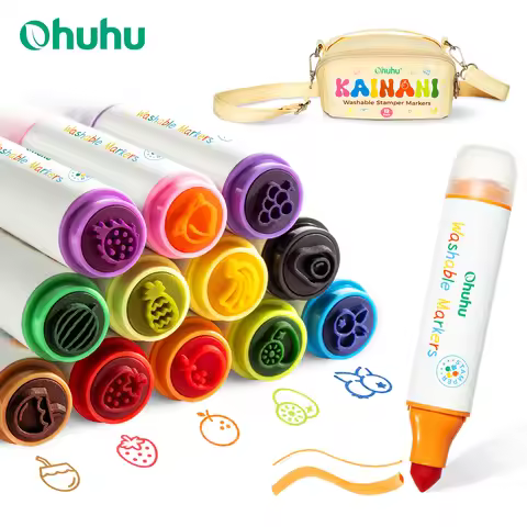 Ohuhu Washable Markers for Kids 12Pcs Stamper Markers Water-based Dual Tips Kids Markers Coloring Ma