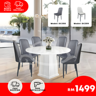 BETTY FURNITURE PC002 / PC003 / PC100 Round Fully Marble Dining Table Set + 6 Chairs /Meja makan bulat marble / 6 kerusi
