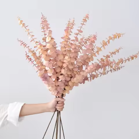 84CM Artificial Green Plant 5-Fork Eucalyptus Leaf Wedding Home Decoration Long Branch Colorful Mone