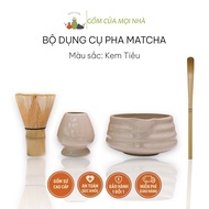 Set Dụng Cụ Pha Matcha Gồm Bát Chawan Chân Đế Chổi Chasen Muỗng Chasaku - Gốm Sứ Bát Tràng