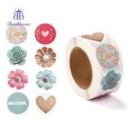 1roll 3D Flower Heart Pattern Roll Stickers Self-Adhesive Paper Gift Tag Stickers for Party Decorati