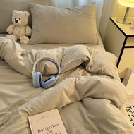 ชุดผ้าห่มสี่ชิ้น Pure Color Washed Cotton Dormitory Bedding Set Flocking Student Hostel Sheet Cover 