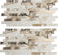 22-Sheet Kitchen Peel and Stick Backsplash, Glod Faux Stone Marble Look PVC Wall Tiles Stick on Bath