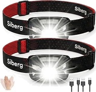 SibErg T66 LED Headlamp Set of 2 Jogging & Hiking - Ultra Light 71 g with Red Light & Motion Sensor