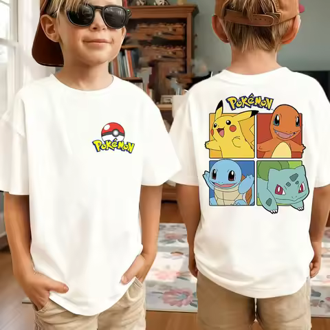 Summer Pokémon AnimeT-shirts Boys Pure Cotton Short-sleeved Top Casual Suitable for Both Boys and Gi