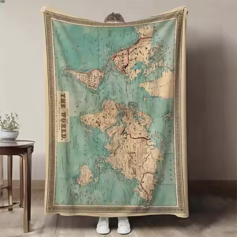 Vintage World Map Blanket Throw Flannel Fleece Home Decor Global Geography Travel Tapestry Bed Cover