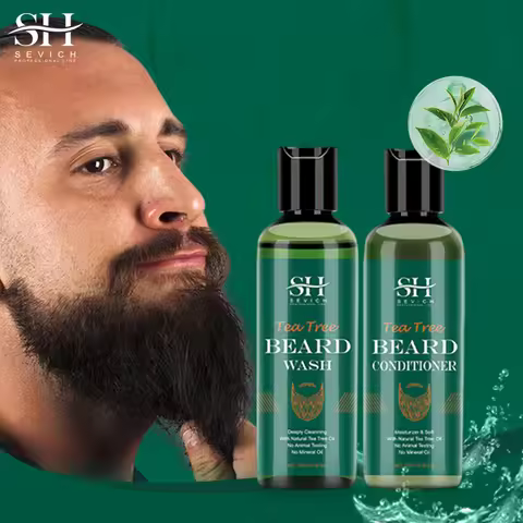 Sevich Beard Care Kit Tea Tree Beard Shampoo Moustache Growth Hair Repairs Softness Strength Gently 