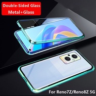 Double sided Tempered Glass Phone Case For Oppo Reno 8 7 7Z 8Z Reno7 Z Pro 7Pro Reno8 Z 5G 4G Casing Metal Frame Hard Shockproof Full Protection Back Cover