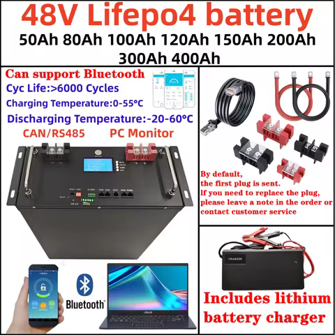 48V 51.2V 80Ah 100Ah 100A 120Ah 150Ah 200Ah 10 KWH 300Ah 400AH lifepo4 lithium batterry bluetooth Ap