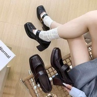 BS Retro Chunky Heels 7.5cm High Sandals Korean Style FashionWanita Black Coffee Work Office Party H