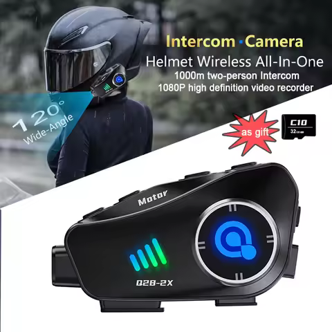 Q28-2X Motorcycle Helmet Bluetooth Intercom Waterproof Headset with 1080P Hd Driving Recorder Wirele