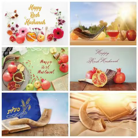 Shana Tova Happy Rosh Hashanah Photography Backdrop Shofar Pomegranates Apples Honey Baby Photograph