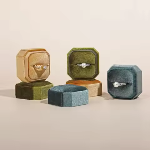 Corduroy Ring box 5x5x4cm Small Size Four Color Spot Hexagon Flannelette Ring Jewelry Box For Weddin