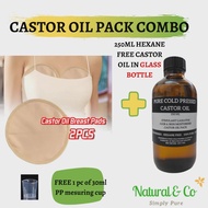 Pure Cold Pressed Castor Oil Pack Combo (250ml Pure Cold Pressed Castor Oil in Amber Glass Bottle + 